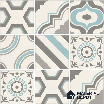 Patterned Wall & Floor Tile TL 13048 Graphite Bazaar 8 in x 8 in Vitrified Matte Finish - 8.5 mm | 6 Random Designs | Luster Effect | Suitable for Living Room, Dining, Bathroom & Kitchen