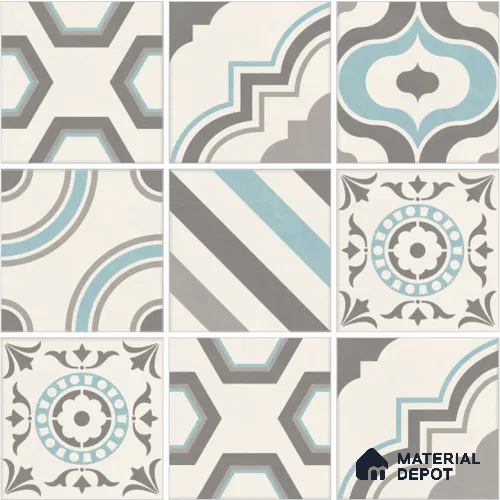 Patterned Wall & Floor Tile TL 13048 Graphite Bazaar 8 in x 8 in Vitrified Matte Finish - 8.5 mm | 6 Random Designs | Luster Effect | Suitable for Living Room, Dining, Bathroom & Kitchen
