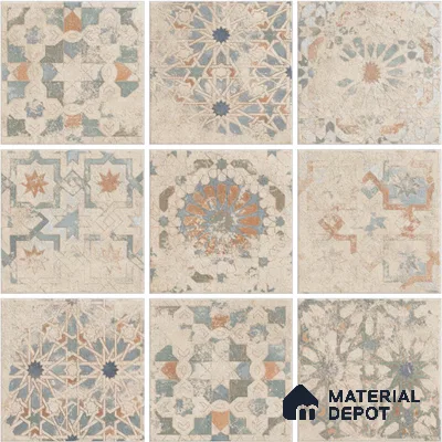 Patterned Wall & Floor Tile TL 13046 Desert Fresco 8 in x 8 in Vitrified Matte Finish - 8.5 mm | 9 Random Designs | Glossy Granula Effect | Suitable for Living Room, Dining, Bathroom & Kitchen