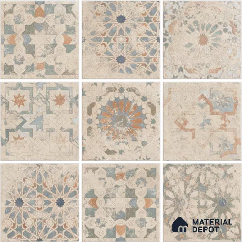 Patterned Wall & Floor Tile TL 13046 Desert Fresco 8 in x 8 in Vitrified Matte Finish - 8.5 mm | 9 Random Designs | Glossy Granula Effect | Suitable for Living Room, Dining, Bathroom & Kitchen