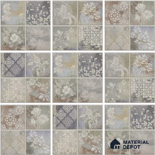 Patterned Wall & Floor Tile TL 13047 Pearl Tapestry 8 in x 8 in Vitrified Matte Finish - 8.5 mm | 4 Random Designs | Pearl Granula Effect | Suitable for Living Room, Dining, Bathroom & Kitchen