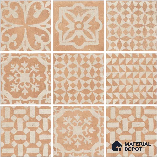 Patterned Wall & Floor Tile TL 13043 Terracotta Patch 8 in x 8 in Vitrified Matte Finish - 8.5 mm | 9 Random Designs | Luster Effect | Suitable for Living Room, Dining, Bathroom & Kitchen