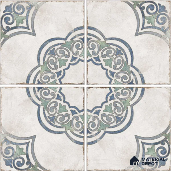 Moroccan Wall & Floor Tile TL 13086 Aegean Medallion 8 in x 8 in Vitrified Matte Finish - 8.5 mm | Luster Effect | Suitable for Living Room, Dining, Bathroom & Kitchen
