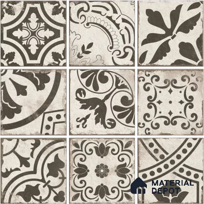 Patterned Wall & Floor Tile TL 13044 Ivory Tuscan 8 in x 8 in Vitrified Matte Finish - 8.5 mm | 9 Random Designs | Luster Effect | Suitable for Living Room, Dining, Bathroom & Kitchen
