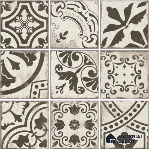 Patterned Wall & Floor Tile TL 13044 Ivory Tuscan 8 in x 8 in Vitrified Matte Finish - 8.5 mm | 9 Random Designs | Luster Effect | Suitable for Living Room, Dining, Bathroom & Kitchen