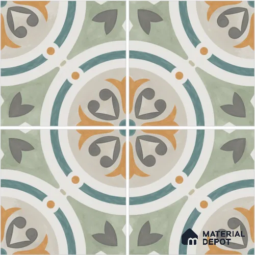 Moroccan Wall & Floor Tile TL 13081 Olive Medallion 8 in x 8 in Vitrified Matte Finish - 8.5 mm | Luster Effect | Suitable for Living Room, Dining, Bathroom & Kitchen