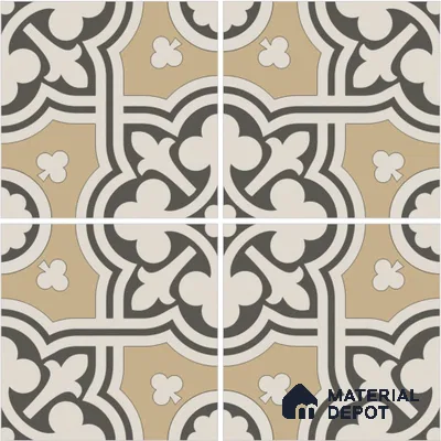 Moroccan Wall & Floor Tile TL 13064 Golden Filigree 8 in x 8 in Vitrified Matte Finish - 8.5 mm | Luster Effect | Suitable for Living Room, Dining, Bathroom & Kitchen