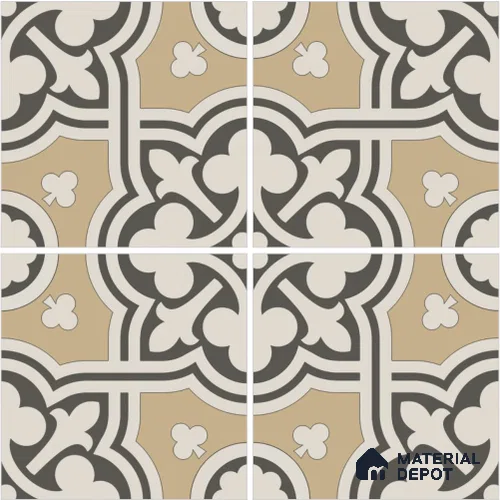 Moroccan Wall & Floor Tile TL 13064 Golden Filigree 8 in x 8 in Vitrified Matte Finish - 8.5 mm | Luster Effect | Suitable for Living Room, Dining, Bathroom & Kitchen
