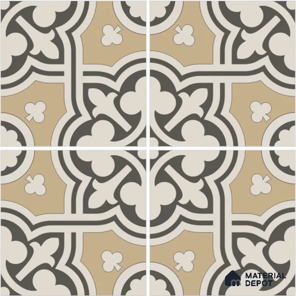 Moroccan Wall & Floor Tile TL 13064 Golden Filigree 8 in x 8 in Vitrified Matte Finish - 8.5 mm | Luster Effect | Suitable for Living Room, Dining, Bathroom & Kitchen