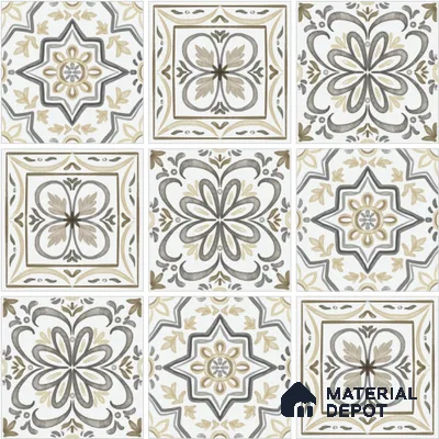 Patterned Wall & Floor Tile TL 13049 Golden Petal 8 in x 8 in Vitrified Matte Finish - 8.5 mm | 3 Random Designs | Luster Effect | Suitable for Living Room, Dining, Bathroom & Kitchen