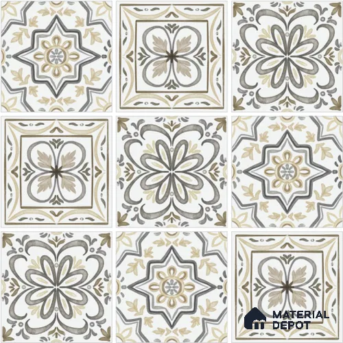 Patterned Wall & Floor Tile TL 13049 Golden Petal 8 in x 8 in Vitrified Matte Finish - 8.5 mm | 3 Random Designs | Luster Effect | Suitable for Living Room, Dining, Bathroom & Kitchen