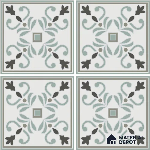 Moroccan Wall & Floor Tile TL 13057 Glacier Fleur 8 in x 8 in Vitrified Matte Finish - 8.5 mm | Luster Effect | Suitable for Living Room, Dining, Bathroom & Kitchen