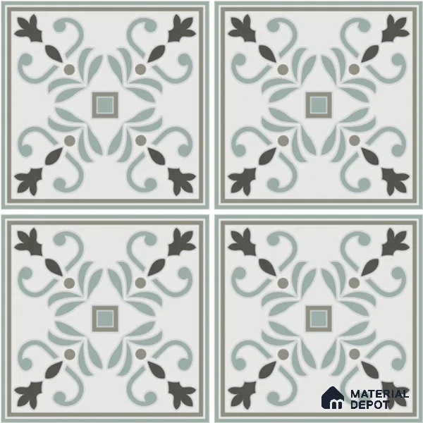 Moroccan Wall & Floor Tile TL 13057 Glacier Fleur 8 in x 8 in Vitrified Matte Finish - 8.5 mm | Luster Effect | Suitable for Living Room, Dining, Bathroom & Kitchen