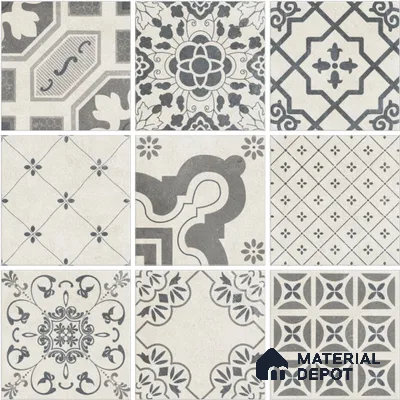Patterned Wall & Floor Tile TL 13039 Heritage Patchwork 8 in x 8 in Vitrified Matte Finish - 8.5 mm | 9 Random Designs | Luster Effect | Suitable for Living Room, Dining, Bathroom & Kitchen