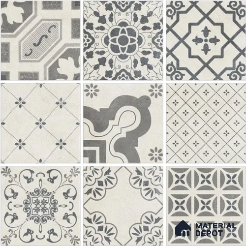 Patterned Wall & Floor Tile TL 13039 Heritage Patchwork 8 in x 8 in Vitrified Matte Finish - 8.5 mm | 9 Random Designs | Luster Effect | Suitable for Living Room, Dining, Bathroom & Kitchen