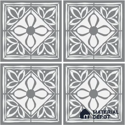 Moroccan Wall & Floor Tile TL 13050 C Graphite Floral 8 in x 8 in Vitrified Matte Finish - 8.5 mm | Luster Effect | Suitable for Living Room, Dining, Bathroom & Kitchen
