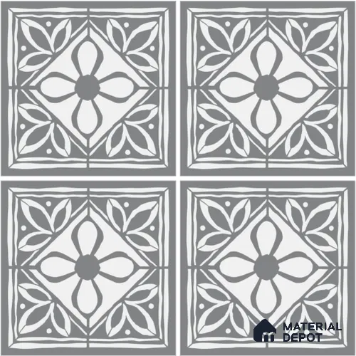 Moroccan Wall & Floor Tile TL 13050 C Graphite Floral 8 in x 8 in Vitrified Matte Finish - 8.5 mm | Luster Effect | Suitable for Living Room, Dining, Bathroom & Kitchen