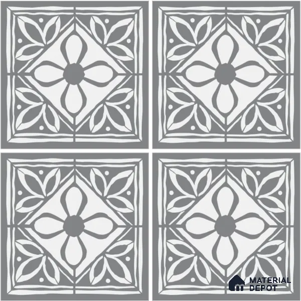 Moroccan Wall & Floor Tile TL 13050 C Graphite Floral 8 in x 8 in Vitrified Matte Finish - 8.5 mm | Luster Effect | Suitable for Living Room, Dining, Bathroom & Kitchen