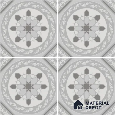 Moroccan Wall & Floor Tile TL 13050 D Silver Medallion 8 in x 8 in Vitrified Matte Finish - 8.5 mm | Luster Effect | Suitable for Living Room, Dining, Bathroom & Kitchen