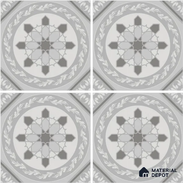 Moroccan Wall & Floor Tile TL 13050 D Silver Medallion 8 in x 8 in Vitrified Matte Finish - 8.5 mm | Luster Effect | Suitable for Living Room, Dining, Bathroom & Kitchen