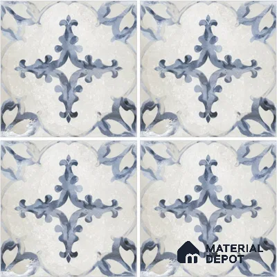 Moroccan Wall & Floor Tile TL 13083 Navy Arabesque 8 in x 8 in Vitrified Matte Finish - 8.5 mm | Luster Effect | Suitable for Living Room, Dining, Bathroom & Kitchen