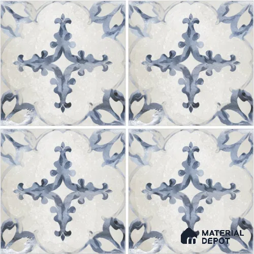 Moroccan Wall & Floor Tile TL 13083 Navy Arabesque 8 in x 8 in Vitrified Matte Finish - 8.5 mm | Luster Effect | Suitable for Living Room, Dining, Bathroom & Kitchen