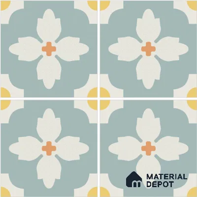 Moroccan Wall & Floor Tile TL 13082 Teal Blossom 8 in x 8 in Vitrified Matte Finish - 8.5 mm | Luster Effect | Suitable for Living Room, Dining, Bathroom & Kitchen
