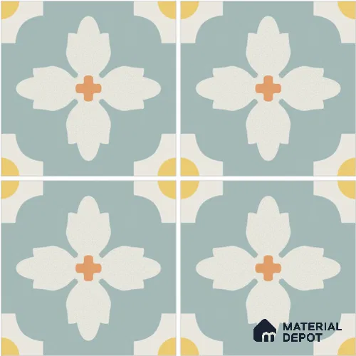 Moroccan Wall & Floor Tile TL 13082 Teal Blossom 8 in x 8 in Vitrified Matte Finish - 8.5 mm | Luster Effect | Suitable for Living Room, Dining, Bathroom & Kitchen