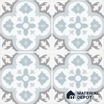 Moroccan Wall & Floor Tile TL 13062 Silver Arabesque 8 in x 8 in Vitrified Matte Finish - 8.5 mm | Luster Effect | Suitable for Living Room, Dining, Bathroom & Kitchen