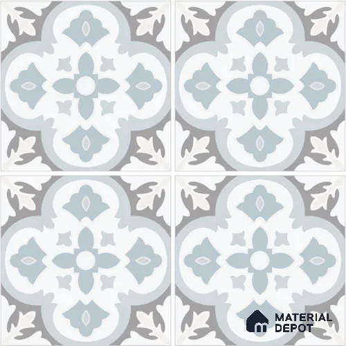 Moroccan Wall & Floor Tile TL 13062 Silver Arabesque 8 in x 8 in Vitrified Matte Finish - 8.5 mm | Luster Effect | Suitable for Living Room, Dining, Bathroom & Kitchen