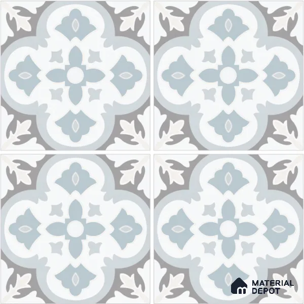 Moroccan Wall & Floor Tile TL 13062 Silver Arabesque 8 in x 8 in Vitrified Matte Finish - 8.5 mm | Luster Effect | Suitable for Living Room, Dining, Bathroom & Kitchen
