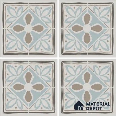 Moroccan Wall & Floor Tile TL 13069 Aqua Blossom 8 in x 8 in Vitrified Matte Finish - 8.5 mm | Luster Effect | Suitable for Living Room, Dining, Bathroom & Kitchen