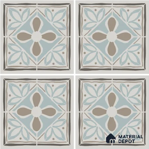 Moroccan Wall & Floor Tile TL 13069 Aqua Blossom 8 in x 8 in Vitrified Matte Finish - 8.5 mm | Luster Effect | Suitable for Living Room, Dining, Bathroom & Kitchen
