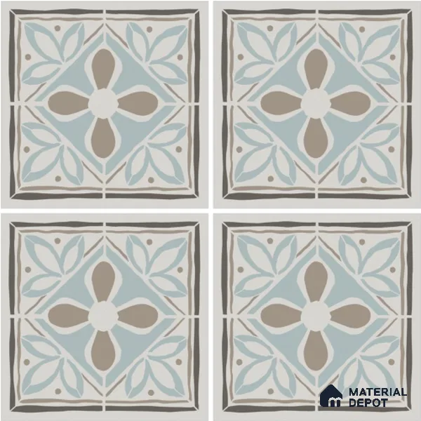 Moroccan Wall & Floor Tile TL 13069 Aqua Blossom 8 in x 8 in Vitrified Matte Finish - 8.5 mm | Luster Effect | Suitable for Living Room, Dining, Bathroom & Kitchen