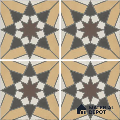 Moroccan Wall & Floor Tile TL 13076 Saffron Star 8 in x 8 in Vitrified Matte Finish - 8.5 mm | Luster Effect | Suitable for Living Room, Dining, Bathroom & Kitchen