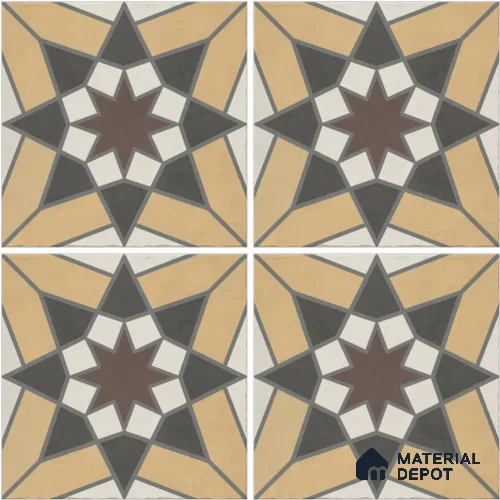 Moroccan Wall & Floor Tile TL 13076 Saffron Star 8 in x 8 in Vitrified Matte Finish - 8.5 mm | Luster Effect | Suitable for Living Room, Dining, Bathroom & Kitchen