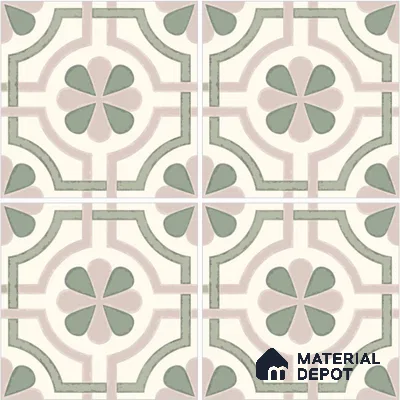 Moroccan Wall & Floor Tile TL 13077 Jade Rosette 8 in x 8 in Vitrified Matte Finish - 8.5 mm | Luster Effect | Suitable for Living Room, Dining, Bathroom & Kitchen