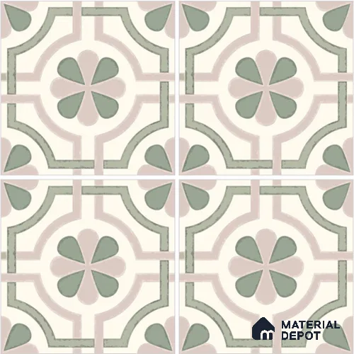 Moroccan Wall & Floor Tile TL 13077 Jade Rosette 8 in x 8 in Vitrified Matte Finish - 8.5 mm | Luster Effect | Suitable for Living Room, Dining, Bathroom & Kitchen