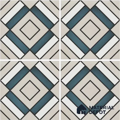 Moroccan Wall & Floor Tile TL 13060 Indigo Lattice 8 in x 8 in Vitrified Matte Finish - 8.5 mm | Luster Effect | Suitable for Living Room, Dining, Bathroom & Kitchen