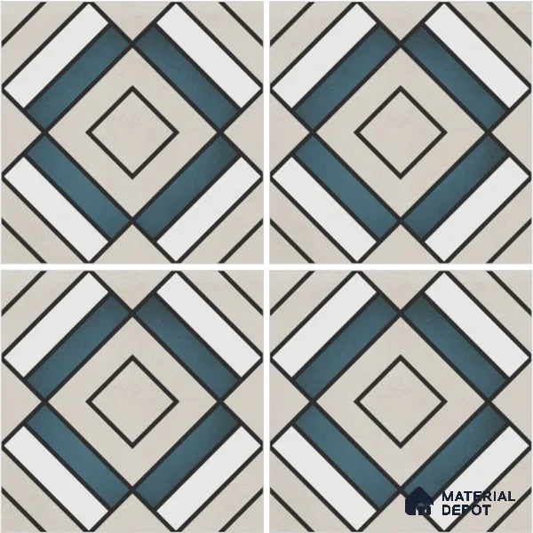 Moroccan Wall & Floor Tile TL 13060 Indigo Lattice 8 in x 8 in Vitrified Matte Finish - 8.5 mm | Luster Effect | Suitable for Living Room, Dining, Bathroom & Kitchen