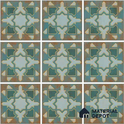 Patterned Wall & Floor Tile TL 13041 Lagoon Motif 8 in x 8 in Vitrified Matte Finish - 8.5 mm | 9 Random Designs | Luster Effect | Suitable for Living Room, Dining, Bathroom & Kitchen