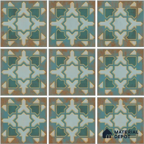 Patterned Wall & Floor Tile TL 13041 Lagoon Motif 8 in x 8 in Vitrified Matte Finish - 8.5 mm | 9 Random Designs | Luster Effect | Suitable for Living Room, Dining, Bathroom & Kitchen