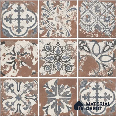 Patterned Wall & Floor Tile TL 13045 Rusted Manor 8 in x 8 in Vitrified Matte Finish - 8.5 mm | 8 Random Designs | Glossy Granula Effect | Suitable for Living Room, Dining, Bathroom & Kitchen