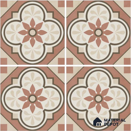 Moroccan Wall & Floor Tile TL 13058 Terracotta Quatrefoil 8 in x 8 in Vitrified Matte Finish - 8.5 mm | Luster Effect | Suitable for Living Room, Dining, Bathroom & Kitchen