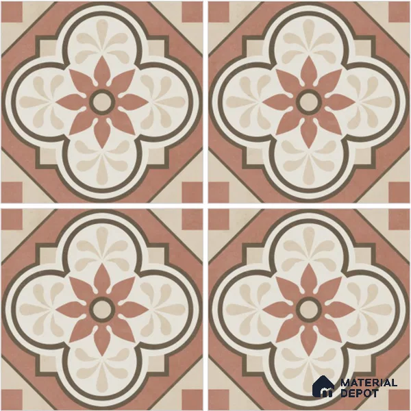 Moroccan Wall & Floor Tile TL 13058 Terracotta Quatrefoil 8 in x 8 in Vitrified Matte Finish - 8.5 mm | Luster Effect | Suitable for Living Room, Dining, Bathroom & Kitchen