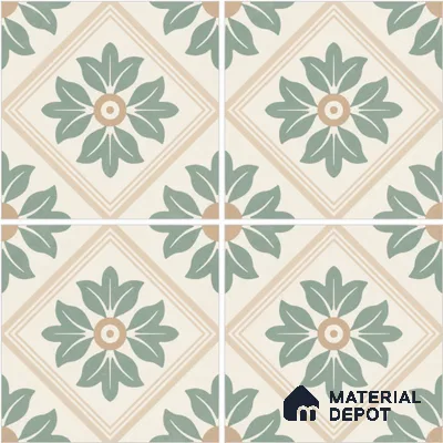 Moroccan Wall & Floor Tile TL 13089 Verdant Wreath 8 in x 8 in Vitrified Matte Finish - 8.5 mm | Luster Effect | Suitable for Living Room, Dining, Bathroom & Kitchen
