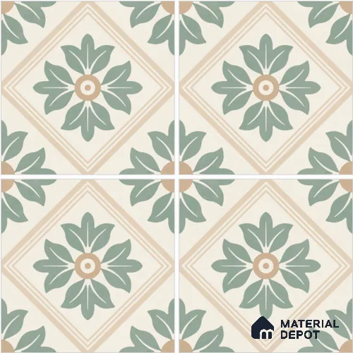 Moroccan Wall & Floor Tile TL 13089 Verdant Wreath 8 in x 8 in Vitrified Matte Finish - 8.5 mm | Luster Effect | Suitable for Living Room, Dining, Bathroom & Kitchen