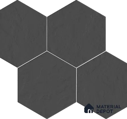 Hexagonal Floor Tile TL 13030 Charcoal Ridge 8.7 in x 10 in Vitrified Punch Finish - 10 mm | 4 Random Designs | Suitable for Parking, Terrace, Balcony, Patio & Courtyard