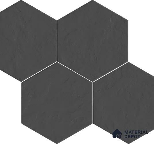 Hexagonal Floor Tile TL 13030 Charcoal Ridge 8.7 in x 10 in Vitrified Punch Finish - 10 mm | 4 Random Designs | Suitable for Parking, Terrace, Balcony, Patio & Courtyard