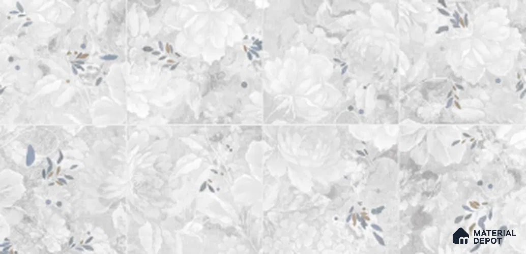 Floral Look Wall Tile TL 10927 Nairobi Florangle White Decore 4 ft x 2 ft Glue Matte Finish Vitrified Tile - 9 mm | Suitable for Bathroom, Accent/Feature Wall, Dining Area
